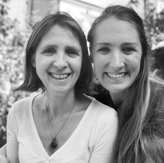 Black and white photograph of co-founders, Tina and Lizzy